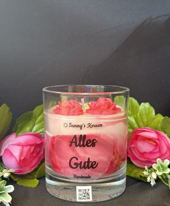 Kerze im Glas mit Rosen (verschiedene Etiketten wählbar)